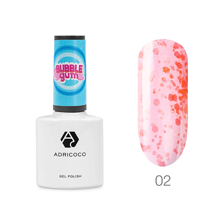 Гель-лак Bubble gum с цветной неоновой слюдой №02 сладкий арбуз, ADRICOCO, 8 мл